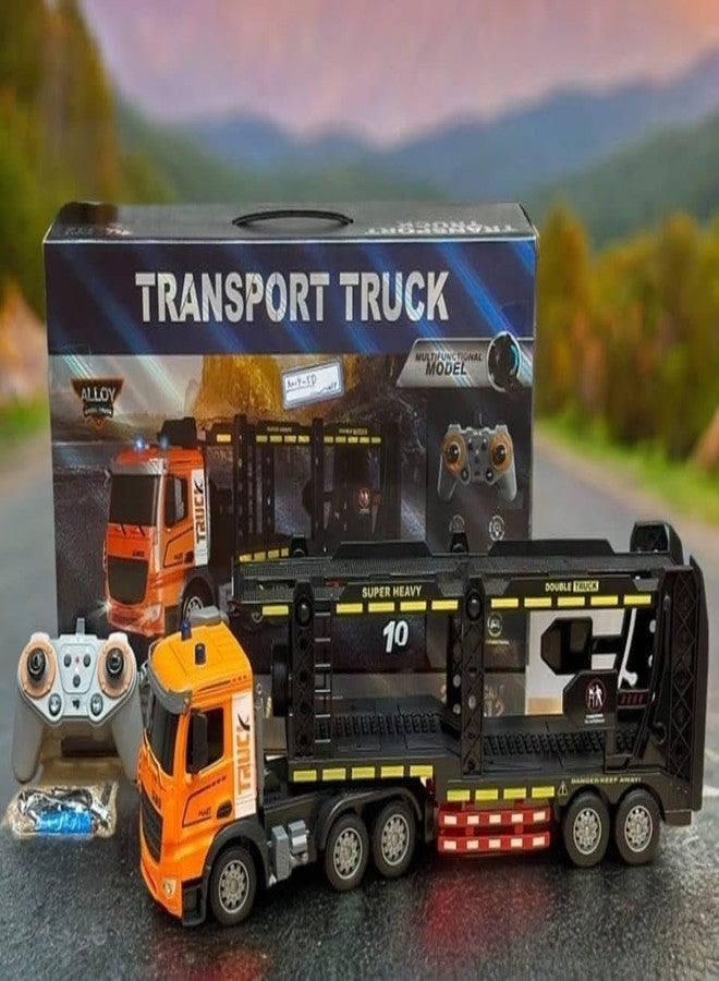 Brighterbee RC Trailer Truck, Remote Control Transporter Car with Metal Carrier, Real Lights & Alloy Construction Vehicles for Kids - Image 3